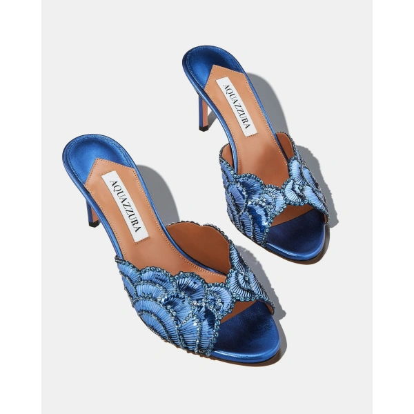 Aquazzura Ce Soir Mule 75 in Navy, view 3 | Mules