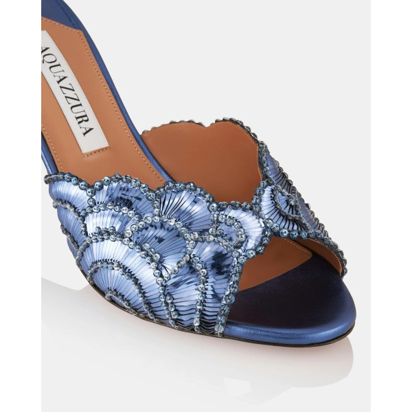 Aquazzura Ce Soir Mule 75 in Navy, view 6 | Mules