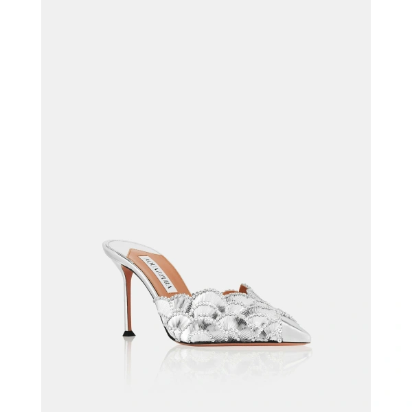 Aquazzura Ce Soir Mule 85 in Silver, view 2 | Mules