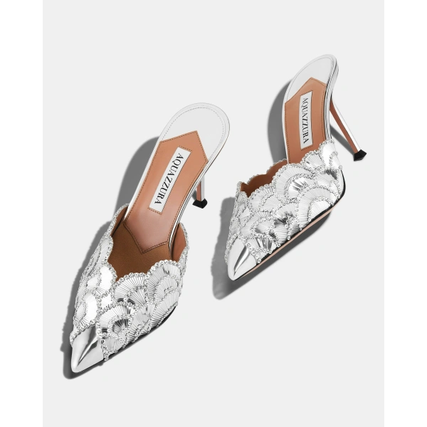 Aquazzura Ce Soir Mule 85 in Silver, view 3 | Mules