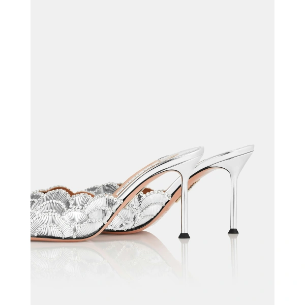 Aquazzura Ce Soir Mule 85 in Silver, view 4 | Mules