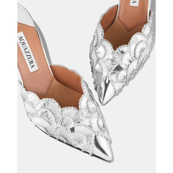 Aquazzura Ce Soir Mule 85 in Silver, view 6 | Mules