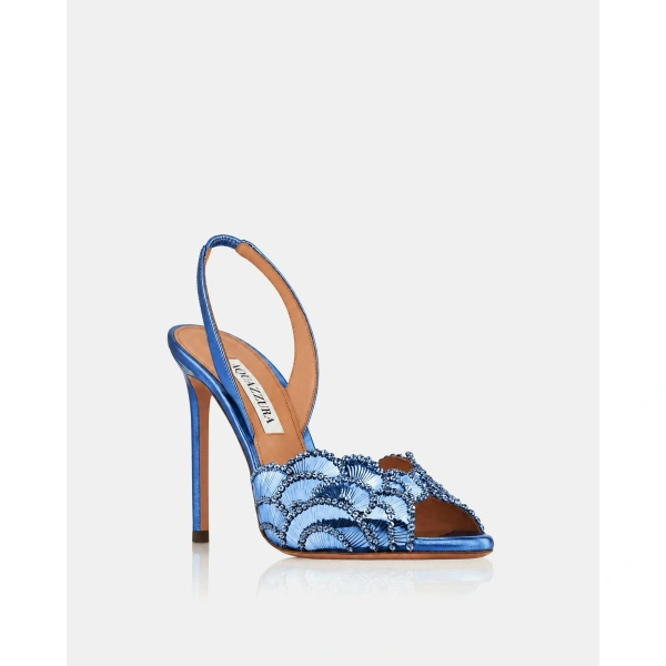 Aquazzura Ce Soir Sandal 105 in Navy, view 2 | Sandals