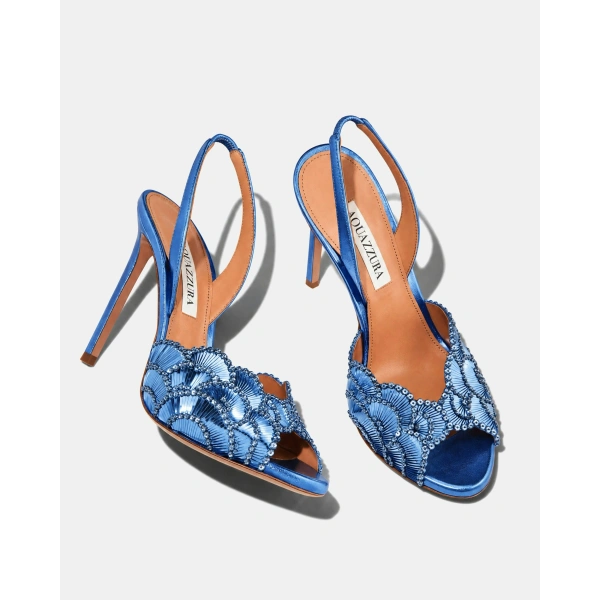 Aquazzura Ce Soir Sandal 105 in Navy, view 3 | Sandals