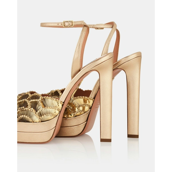 Aquazzura Ce Soir Sandal Plateau 130 in Light Copper, view 4 | Platform Heels