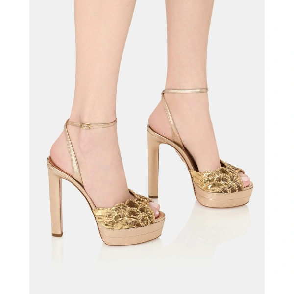 Aquazzura Ce Soir Sandal Plateau 130 in Light Copper, view 5 | Platform Heels