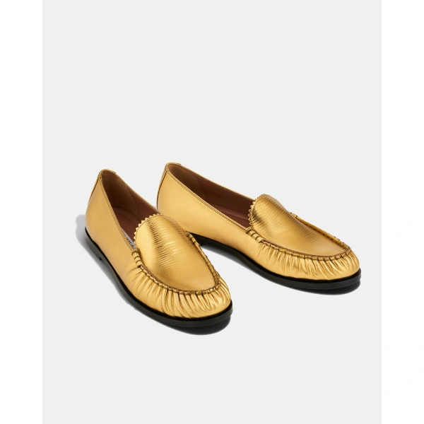 Aquazzura College Mocassin in Gold, view 3 | Loafers