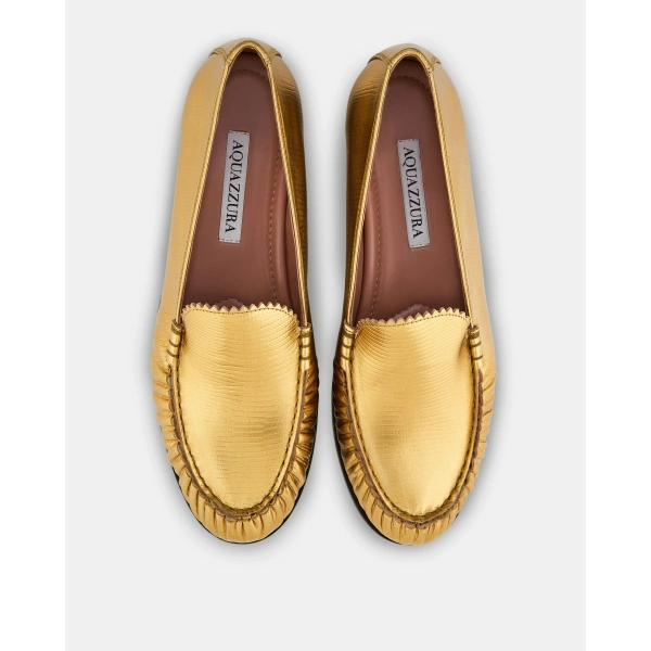 Aquazzura College Mocassin in Gold, view 4 | Loafers