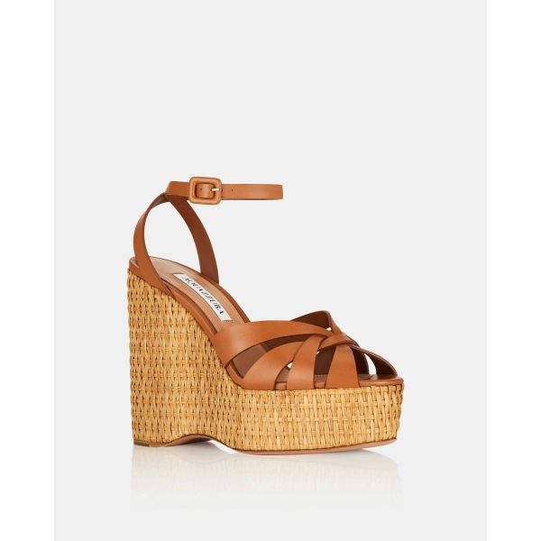 Aquazzura Copacabana Wedge 130 in Tobacco, view 2 | Wedges