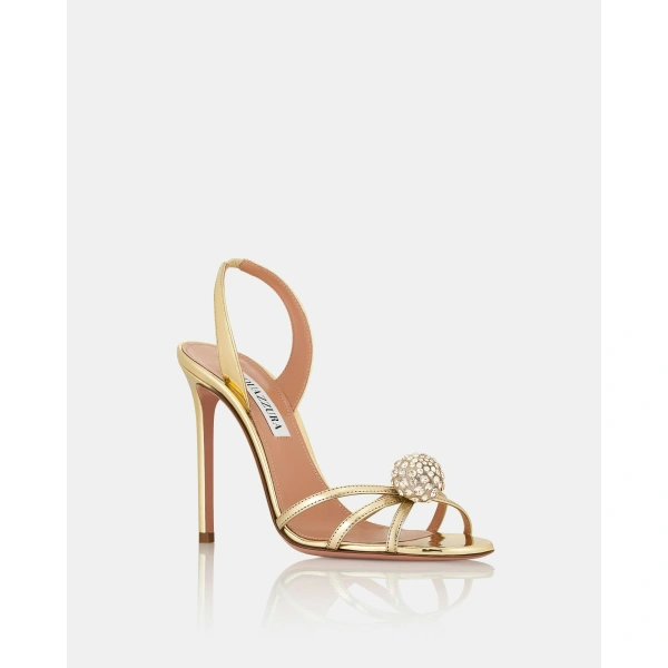 Aquazzura Crystal Bubble Sandal 105 in Soft Gold, view 2 | Sandals