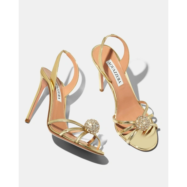 Aquazzura Crystal Bubble Sandal 105 in Soft Gold, view 3 | Sandals