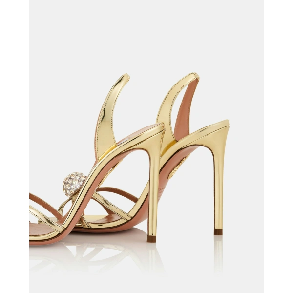 Aquazzura Crystal Bubble Sandal 105 in Soft Gold, view 4 | Sandals