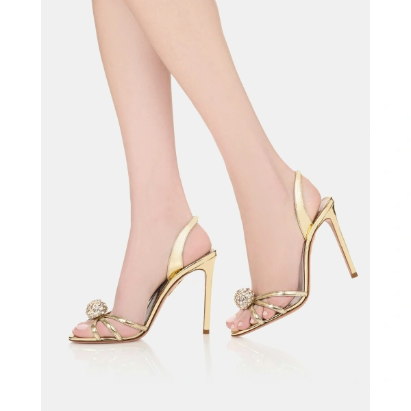 Aquazzura Crystal Bubble Sandal 105 in Soft Gold, view 5 | Sandals