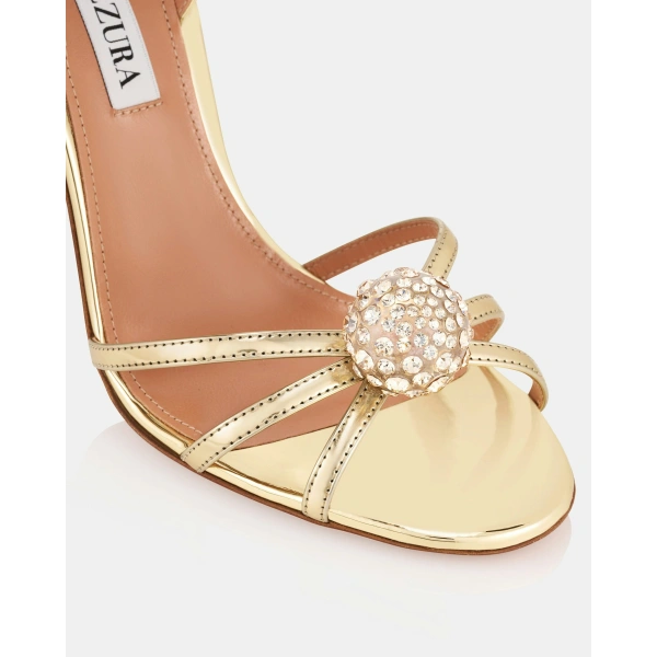 Aquazzura Crystal Bubble Sandal 105 in Soft Gold, view 6 | Sandals