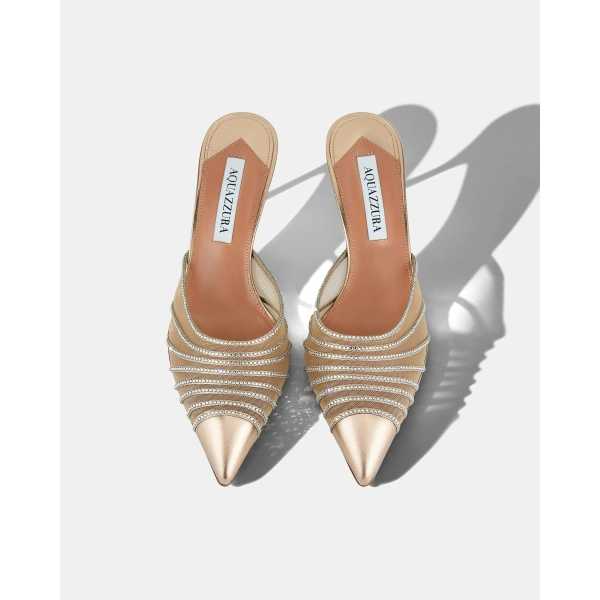 Aquazzura Dream Girl Crystal Mule Pump 65 in Light Copper, view 3 | Mules