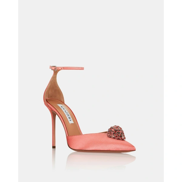 Aquazzura Drop Crystal Pump 105 in Spring Peach, view 2 | Pumps