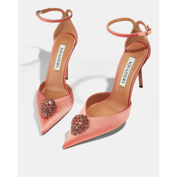Aquazzura Drop Crystal Pump 105 in Spring Peach, view 3 | Pumps