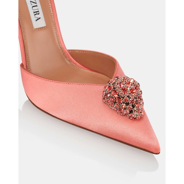 Aquazzura Drop Crystal Pump 105 in Spring Peach, view 6 | Pumps