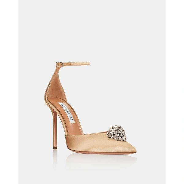 Aquazzura Drop Crystal Pump 105 in Warm Nude, view 2 | Pumps
