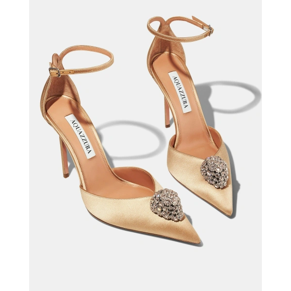 Aquazzura Drop Crystal Pump 105 in Warm Nude, view 3 | Pumps