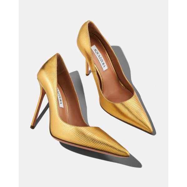 Aquazzura Essence Pump 105 in Gold, view 3 | Pumps