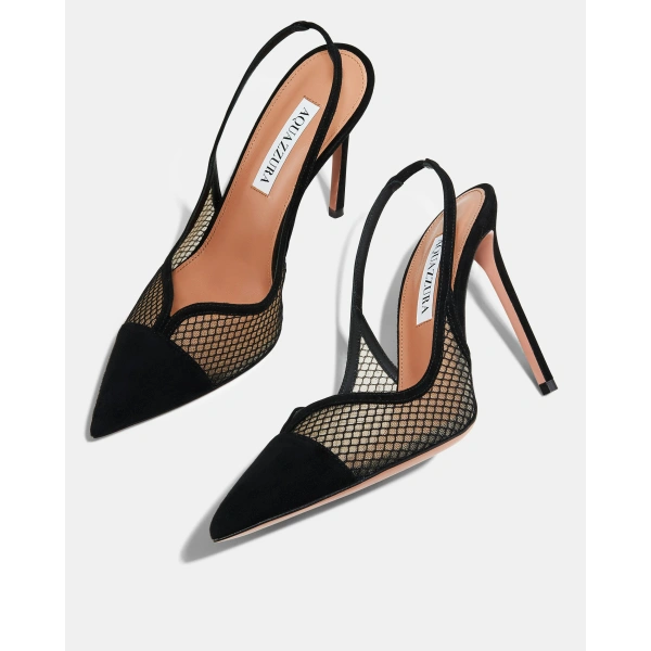 Aquazzura Gia Mesh Sling 105 in Black, view 3 | Slingbacks