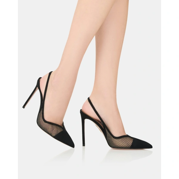 Aquazzura Gia Mesh Sling 105 in Black, view 5 | Slingbacks