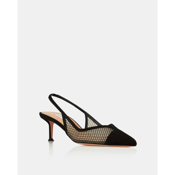 Aquazzura Gia Mesh Sling 50 in Black, view 2 | Kitten Heels
