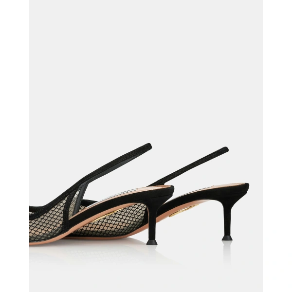 Aquazzura Gia Mesh Sling 50 in Black, view 4 | Kitten Heels