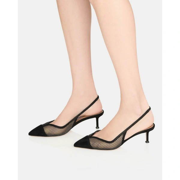 Aquazzura Gia Mesh Sling 50 in Black, view 5 | Kitten Heels