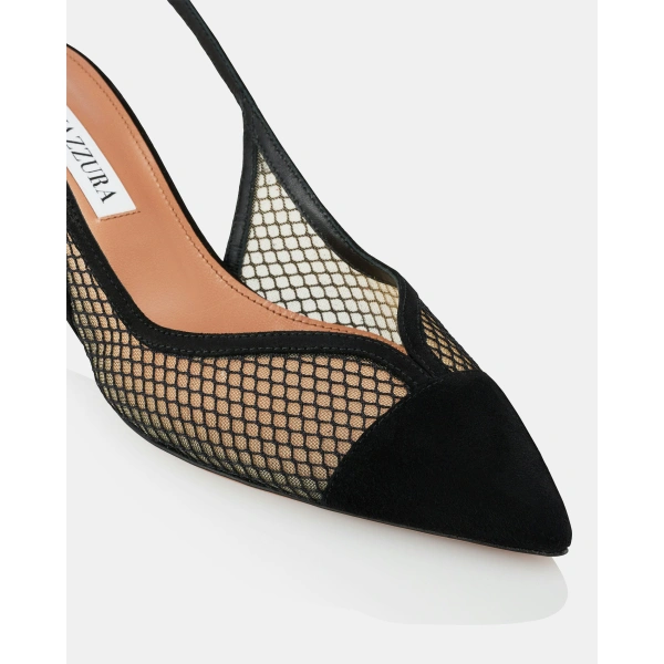 Aquazzura Gia Mesh Sling 50 in Black, view 6 | Kitten Heels