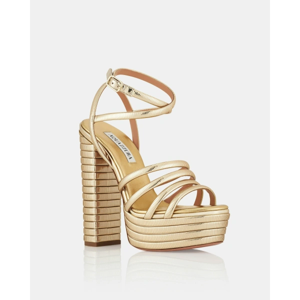 Aquazzura Heatwave Sandal Plateau 140 in Soft Gold, view 2 | Platform Heels