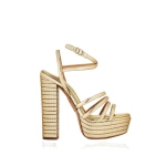 Aquazzura Heatwave Sandal Plateau 140 in Soft Gold | Platform Heels