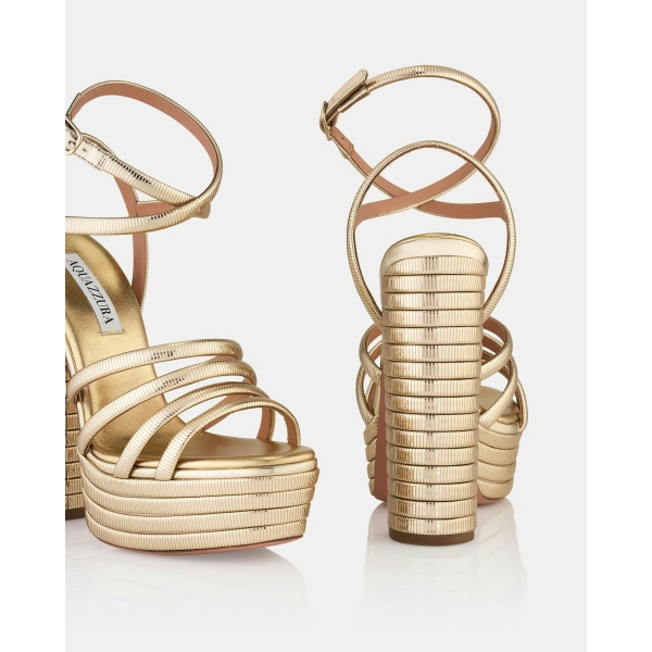 Aquazzura Heatwave Sandal Plateau 140 in Soft Gold, view 4 | Platform Heels