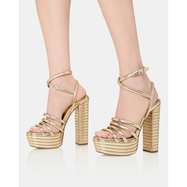 Aquazzura Heatwave Sandal Plateau 140 in Soft Gold, view 5 | Platform Heels