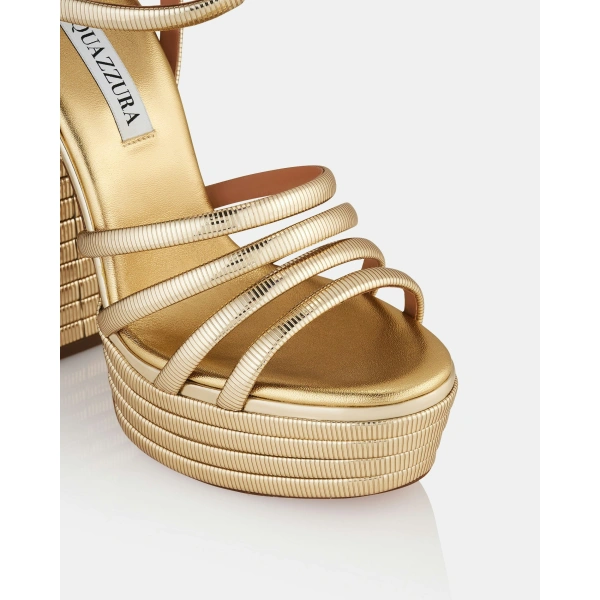 Aquazzura Heatwave Sandal Plateau 140 in Soft Gold, view 6 | Platform Heels
