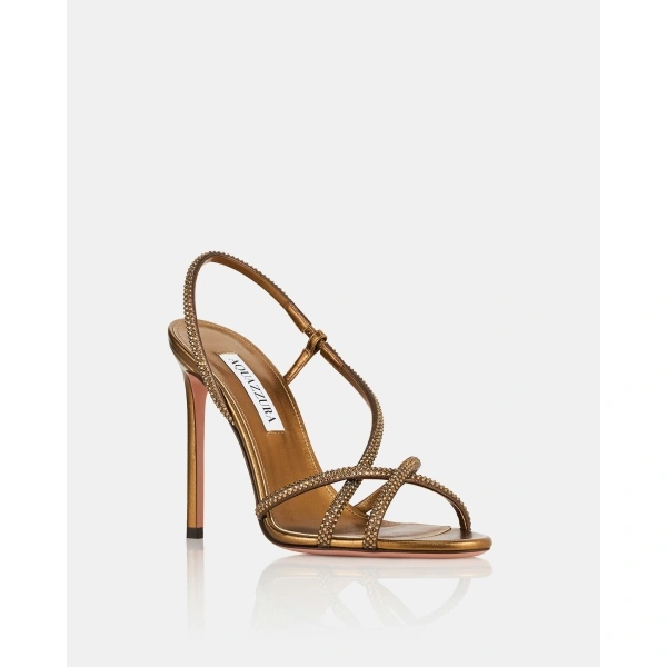 Aquazzura Horizon Crystal Sandal 105 in Dark Bronze, view 2 | Sandals