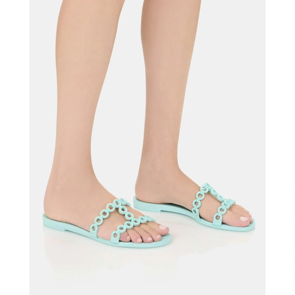 Aquazzura Infinity Chain Jelly Sandal Flat in Seabreeze, view 5 | Sandals