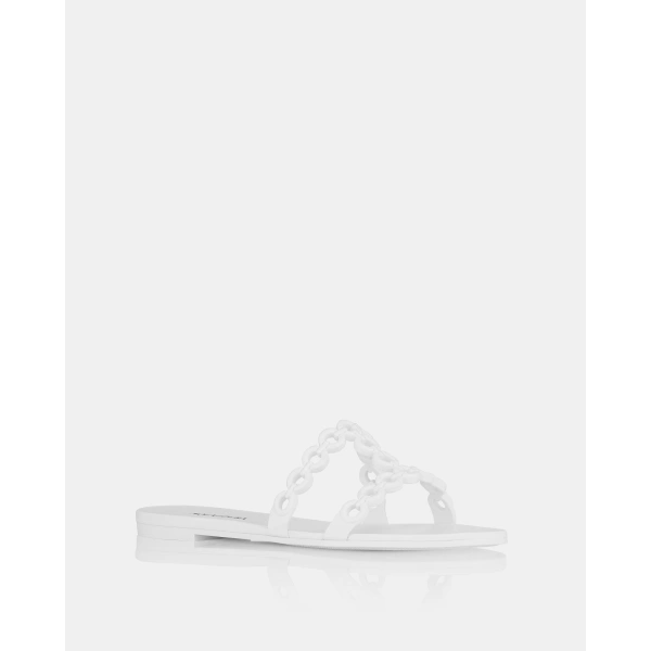 Aquazzura Infinity Chain Jelly Sandal Flat in White, view 2 | Sandals