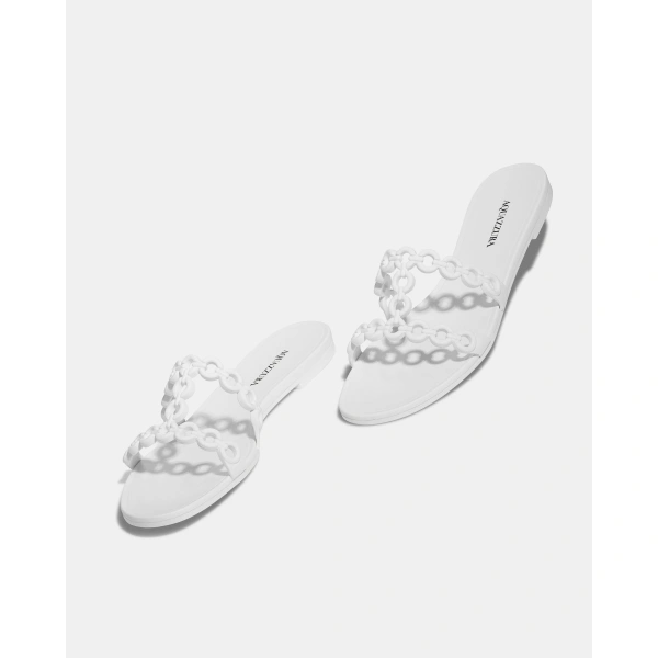 Aquazzura Infinity Chain Jelly Sandal Flat in White, view 3 | Sandals