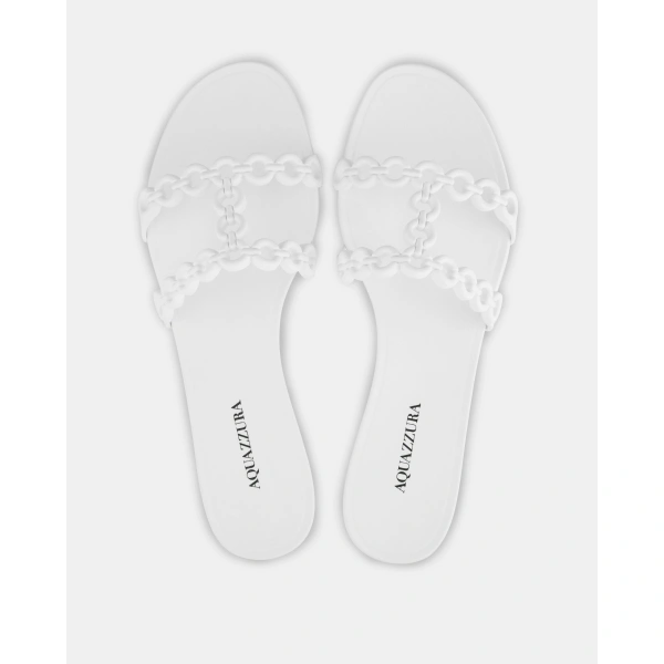 Aquazzura Infinity Chain Jelly Sandal Flat in White, view 4 | Sandals