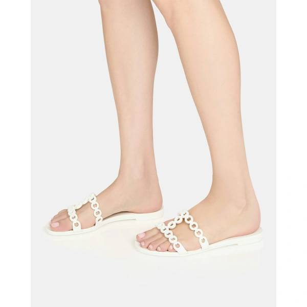 Aquazzura Infinity Chain Jelly Sandal Flat in White, view 5 | Sandals