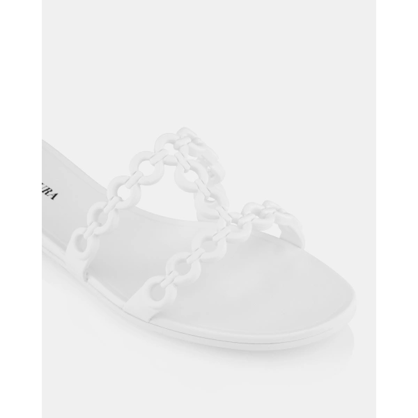 Aquazzura Infinity Chain Jelly Sandal Flat in White, view 6 | Sandals
