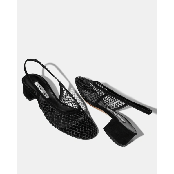 Aquazzura Liv Mesh Sling 35 in Black, view 3 | Kitten Heels