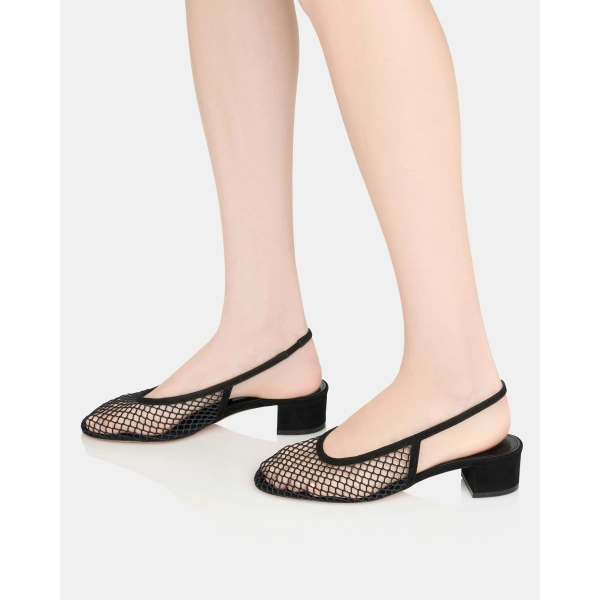 Aquazzura Liv Mesh Sling 35 in Black, view 5 | Kitten Heels