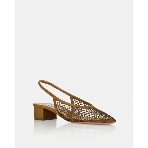 Aquazzura Liv Mesh Sling 35 in Chestnut, view 2 | Kitten Heels