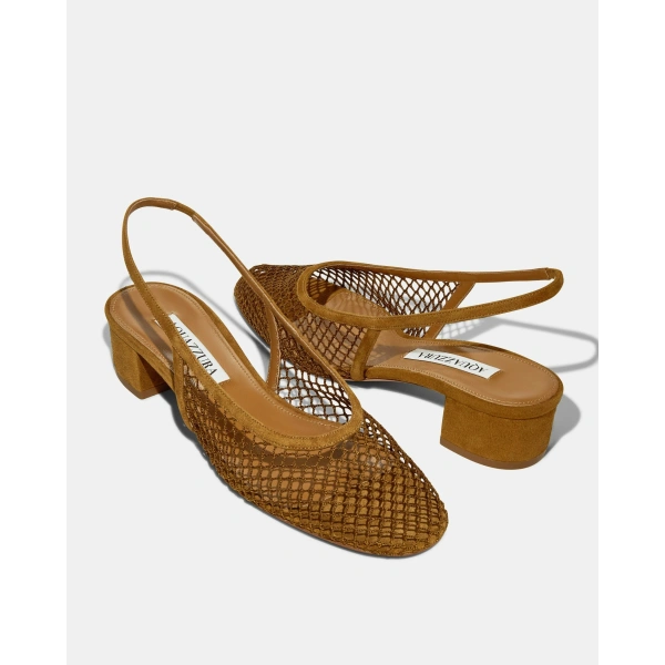 Aquazzura Liv Mesh Sling 35 in Chestnut, view 3 | Kitten Heels