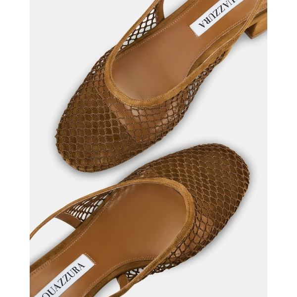 Aquazzura Liv Mesh Sling 35 in Chestnut, view 4 | Kitten Heels