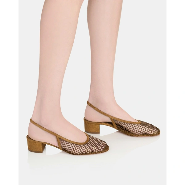 Aquazzura Liv Mesh Sling 35 in Chestnut, view 5 | Kitten Heels