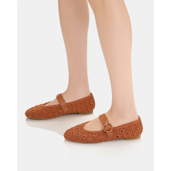 Aquazzura Loom Ballet in Burnt Sienna and Tobacco, view 5 | Ballet Flats